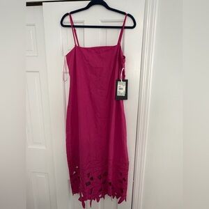 Chic Fuchsia Midi Dress with Cutout Hem
